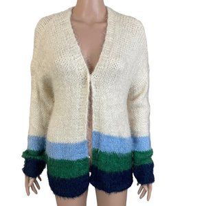 #68 Hem & Thread Sweater Womens Small Open Front Eyelash Striped Multicolor